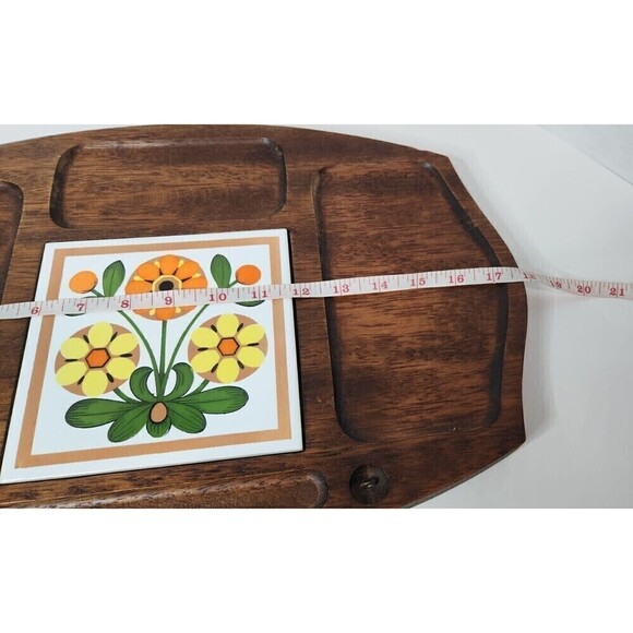 Vintage 70s Gail Craft Wood & Ceramic Cheese Board - Picture 4 of 5